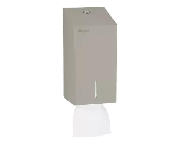 Pojemnik na papier toaletowy w listkach MERIDA STELLA STONE GREY LINE, pojemność do 450 szt., szary kamienny Pojemnik Merida Stella Stone Grey na 450 listków papieru, niewidoczne zawiasy, bok