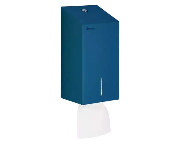 Pojemnik na papier toaletowy w listkach MERIDA STELLA BLUE LINE, pojemność do 450 szt., niebieski Montaż pojemnika na papier listkowy Merida Stella Blue Line na ścianie