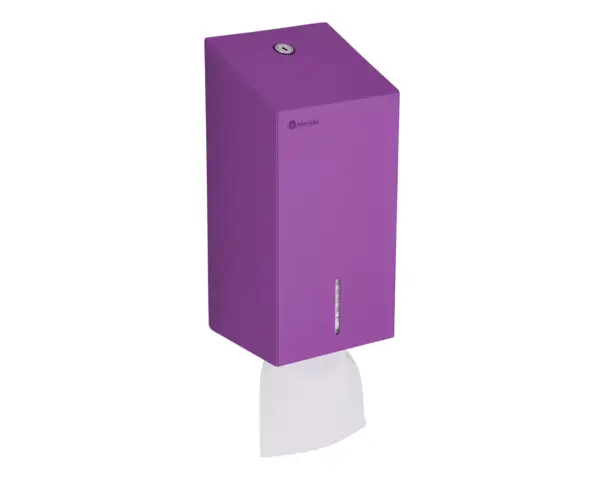 Pojemnik na papier toaletowy w listkach MERIDA STELLA VIOLET LINE, pojemność do 450 szt., fioletowy Pojemnik na papier toaletowy w listkach zainstalowany na ścianie fioletowy