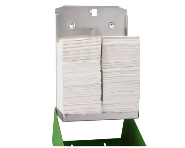 Pojemnik na papier toaletowy w listkach MERIDA STELLA GREEN LINE, pojemność do 900 szt., zielony Pojemnik na listki papieru MERIDA ze spawanymi i szlifowanymi bokami, kolor zielony