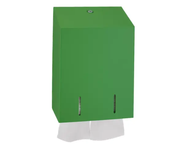 Pojemnik na papier toaletowy w listkach MERIDA STELLA GREEN LINE, pojemność do 900 szt., zielony Pojemnik MERIDA STELLA GREEN LINE z zamkiem bębenkowym i okienkiem kontrolnym