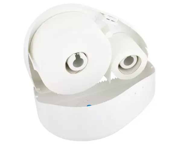 Pojemnik na papier toaletowy MERIDA TOP DUO z uchwytem na resztkę rolki, tworzywo ABS, biały, okienko szare Pojemnik Merida TOP DUO zamykany na kluczyk, biały, na rolkę do 20 cm