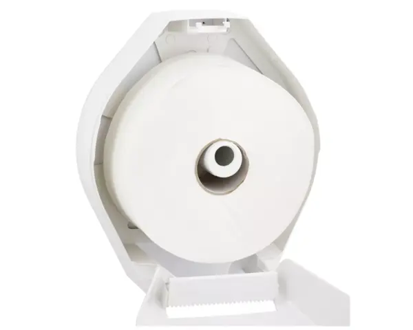 Pojemnik na papier toaletowy MERIDA TOP MAXI, tworzywo ABS, biały, okienko niebieskie Niebieskie okienko kontrolne w pojemniku na papier toaletowy MERIDA