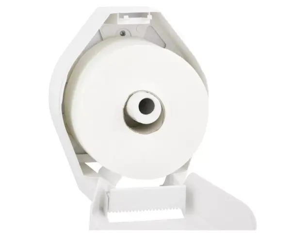 Pojemnik na papier toaletowy MERIDA TOP MINI, tworzywo ABS, biały, okienko niebieskie Pojemnik MERIDA TOP MINI na papier do 19 cm średnicy zamontowany na ścianie