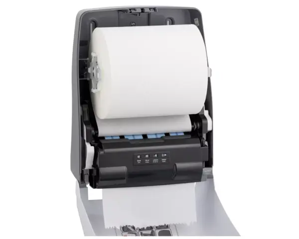Automatyczny bezdotykowy podajnik ręczników papierowych w rolach MERIDA ONE AUTOMATIC MAXI, tworzywo ABS, biały Bezdotykowy podajnik MERIDA ONE AUTOMATIC z diodowym wskaźnikiem stanu