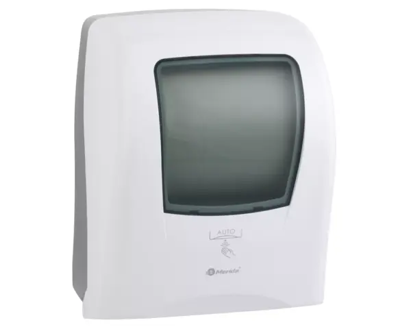 Automatyczny bezdotykowy podajnik ręczników papierowych w rolach MERIDA ONE AUTOMATIC MAXI, tworzywo ABS, biały Pusty biały podajnik ręczników MERIDA ONE AUTOMATIC MAXI bez rolki papieru