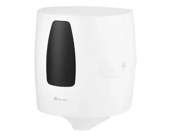 Pojemnik na ręczniki w roli, w systemie listkowym MERIDA ONE CENTER PULL, tworzywo ABS, biały Biały dozownik ręczników rolowych z wkładką dozującą listek po listku