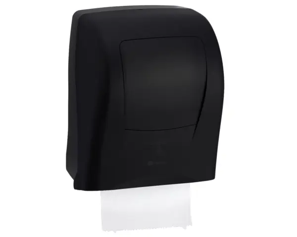 Bezdotykowy automatyczny podajnik ręczników papierowych w roli MERIDA AMADEUS SILKY BLACK Czarny matowy automatyczny podajnik ręczników papierowych w roli widok z przodu