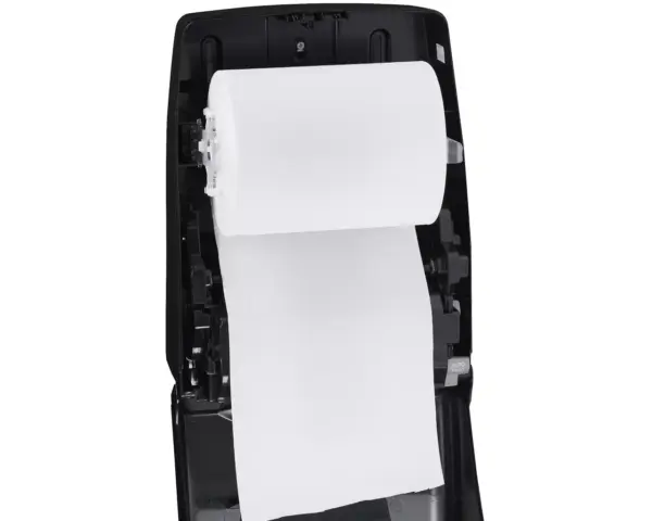 Bezdotykowy automatyczny podajnik ręczników papierowych w roli MERIDA AMADEUS SILKY BLACK Czarny bezdotykowy podajnik ręczników zamykany na kluczyk z czujnikiem zbliżeniowym