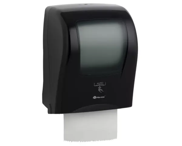 Automatyczny bezdotykowy podajnik ręczników papierowych w roli, MERIDA ONE AUTOMATIC MAXI, tworzywo ABS, czarny Automatyczny podajnik ręczników czarny z diodowym wskaźnikiem stanu baterii