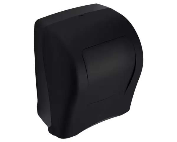 Bezdotykowy automatyczny podajnik ręczników papierowych w roli MERIDA AMADEUS SILKY BLACK Otwarta obudowa bezdotykowego podajnika ręczników z mechanizmem tnącym