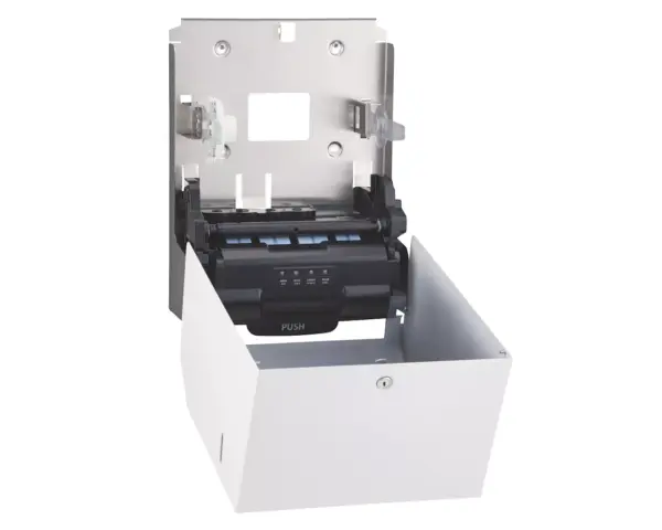 Automatyczny bezdotykowy podajnik ręczników papierowych w rolach MERIDA STELLA WHITE LINE AUTOMATIC MAXI, biały Podajnik ręczników papierowych w rolach ze stali nierdzewnej z zamkiem bębenkowym