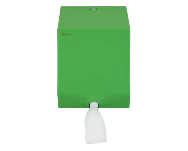 Pojemnik na ręczniki papierowe w rolach lub papier toaletowy w systemie listkowym MERIDA STELLA GREEN LINE MINI, zielony Zamek bębenkowy pojemnika na ręczniki Merida Stella Mini zielony