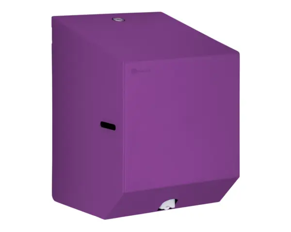Pojemnik na ręczniki papierowe w rolach lub papier toaletowy w systemie listkowym MERIDA STELLA VIOLET LINE MINI, fioletowy Pojemnik MERIDA STELLA VIOLET LINE MINI otwarty z wkładką dozującą