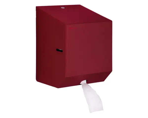 Pojemnik na ręczniki papierowe w rolach lub papier toaletowy w systemie listkowym MERIDA STELLA RED LINE MINI, czerwony Pojemnik MERIDA STELLA RED LINE MINI na rolkę ręcznika do 17 cm średnicy