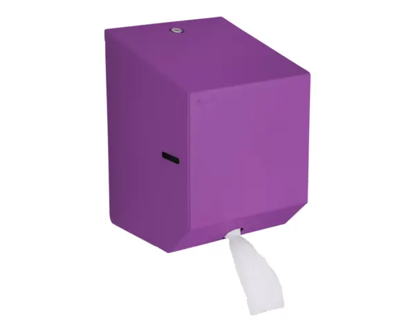 Pojemnik na ręczniki papierowe w rolach lub papier toaletowy w systemie listkowym MERIDA STELLA VIOLET LINE MINI, fioletowy Pojemnik MERIDA STELLA VIOLET LINE MINI montowany na ścianie łazienki