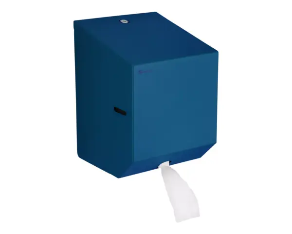 Pojemnik na ręczniki papierowe w rolach lub papier toaletowy w systemie listkowym MERIDA STELLA BLUE LINE MINI, niebieski Pojemnik na ręczniki Merida Stella Mini niebieski z rolką do 17 cm średnicy