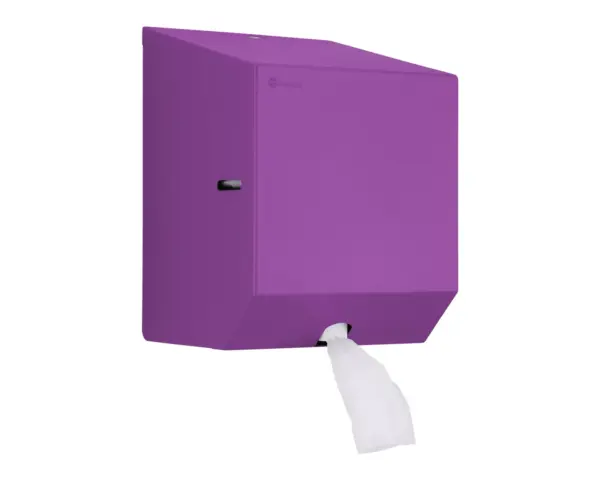 Pojemnik na ręczniki papierowe w rolach lub papier toaletowy w systemie listkowym MERIDA STELLA VIOLET LINE MINI, fioletowy Zbliżenie na wkładkę dozującą listek po listku pojemnika MERIDA STELLA MINI