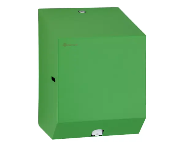Pojemnik na ręczniki papierowe w rolach lub papier toaletowy w systemie listkowym MERIDA STELLA GREEN LINE MINI, zielony Podajnik ręczników papierowych w rolach Merida Stella Mini zielony, widok z przodu