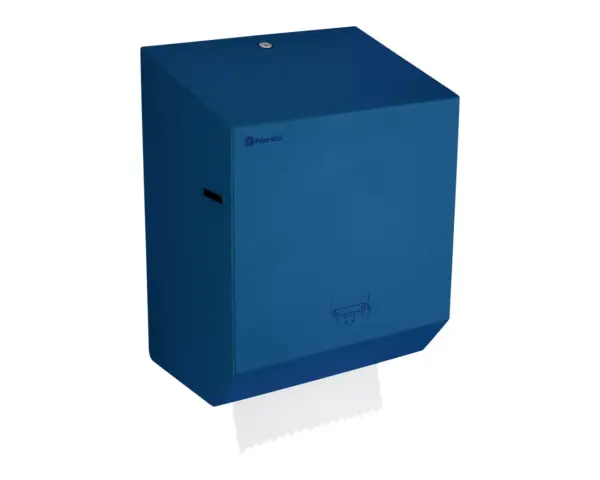 Mechaniczny podajnik ręczników papierowych w rolach MERIDA STELLA BLUE LINE, niebieski Uchwyt rolki ręcznika z systemem łatwego zakładania MERIDA STELLA BLUE LINE