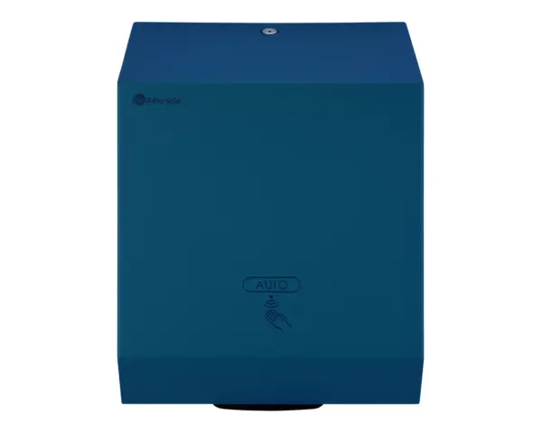 Automatyczny bezdotykowy podajnik ręczników papierowych w rolach MERIDA STELLA BLUE LINE AUTOMATIC MAXI, niebieski Detal panelu sterującego automatycznego podajnika ręczników Merida Stella Blue Line