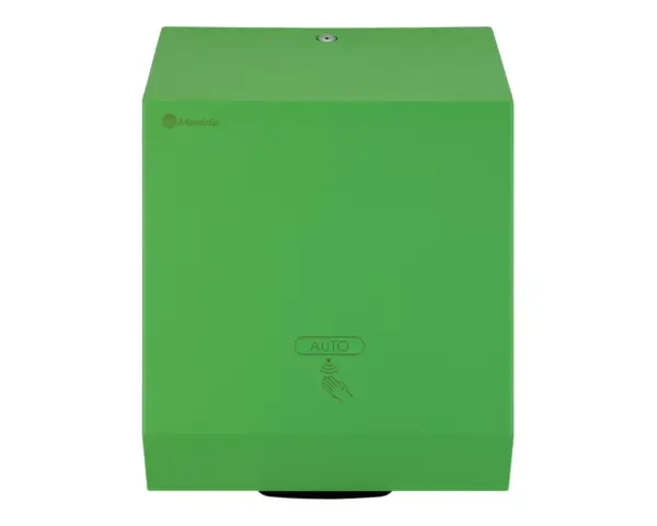 Automatyczny bezdotykowy podajnik ręczników papierowych w rolach MERIDA STELLA GREEN LINE AUTOMATIC MAXI, zielony Bezdotykowy podajnik ręczników Merida Stella Green Line z widocznym panelem sterowania
