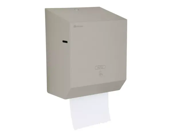 Automatyczny bezdotykowy podajnik ręczników papierowych w rolach MERIDA STELLA STONE GREY LINE AUTOMATIC MAXI, szary kamienny Podajnik ręczników Merida Stella Stone Grey z diodowym wskaźnikiem stanu baterii