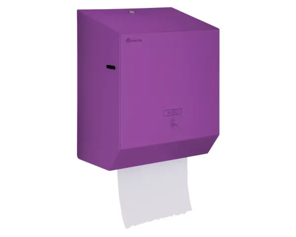 Automatyczny bezdotykowy podajnik ręczników papierowych w rolach MERIDA STELLA VIOLET LINE AUTOMATIC MAXI, fioletowy Podajnik ręczników Merida Stella Violet Line Maxi, zamek bębenkowy i spawane łączenia