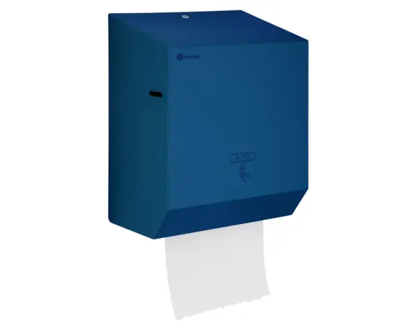 Automatyczny bezdotykowy podajnik ręczników papierowych w rolach MERIDA STELLA BLUE LINE AUTOMATIC MAXI, niebieski Bezdotykowy podajnik ręczników Merida Stella Maxi zasilany bateriami lub zasilaczem
