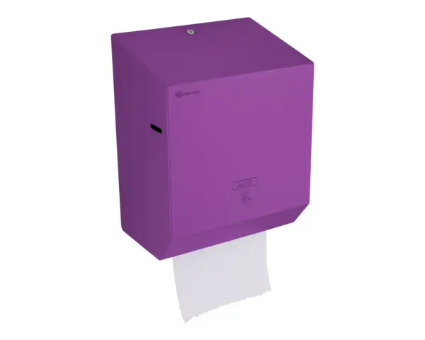 Automatyczny bezdotykowy podajnik ręczników papierowych w rolach MERIDA STELLA VIOLET LINE AUTOMATIC MAXI, fioletowy Automatyczny podajnik ręczników Merida Stella Maxi zasilany bateriami lub zasilaczem sieciowym