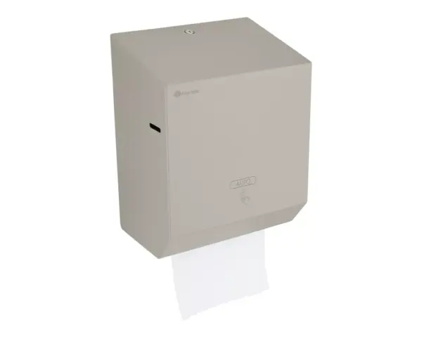 Automatyczny bezdotykowy podajnik ręczników papierowych w rolach MERIDA STELLA STONE GREY LINE AUTOMATIC MAXI, szary kamienny Stalowy zamek bębenkowy zlicowany z powierzchnią podajnika ręczników Merida Stella