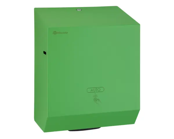 Automatyczny bezdotykowy podajnik ręczników papierowych w rolach MERIDA STELLA GREEN LINE AUTOMATIC MAXI, zielony Stalowy zielony podajnik ręczników papierowych w rolach Merida Stella Automatic Maxi