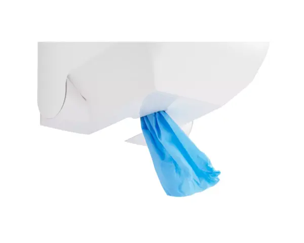 Pojemnik na ręczniki papierowe w rolach MERIDA TOP MAXI, tworzywo ABS, biały, okienko niebieskie Pojemnik Merida Top Maxi na ręczniki, widok z góry, biały plastik