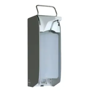 Merida D10A – bezdotykowy metalowy dozownik płynu dezynfekcyjnego 1000 ml; czujnik zbliżeniowy, przezroczysty zbiornik.