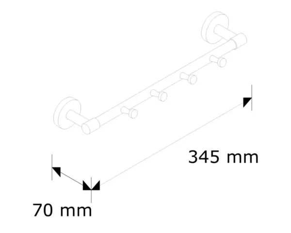 Drążek L300 mm z czterema zawieszkami Mosiężny drążek ścienny 300 mm nikiel chrom cztery zawieszki