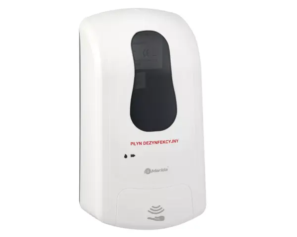 Bezdotykowy automatyczny dozownik płynu dezynfekcyjnego w sprayu MERIDA ONE, na jednorazowe wkłady 1000 ml, tworzywo ABS, biały Bezdotykowy automatyczny dozownik sprayu dezynfekcyjnego Merida ONE DEB401, biały ABS, 1000 ml