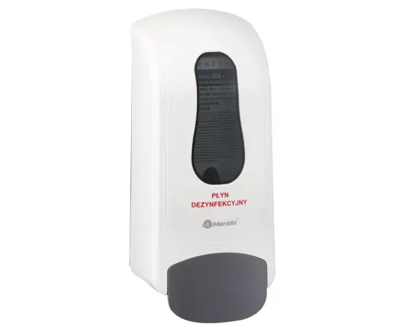 Dozownik płynu dezynfekcyjnego MERIDA ONE, na jednorazowe wkłady 700 ml z płynem dezynfekcyjnym MERIDA POLANA DDR+, tworzywo ABS, biały Dozownik MERIDA ONE na wkłady z płynem MERIDA POLANA DDR+ 700 ml