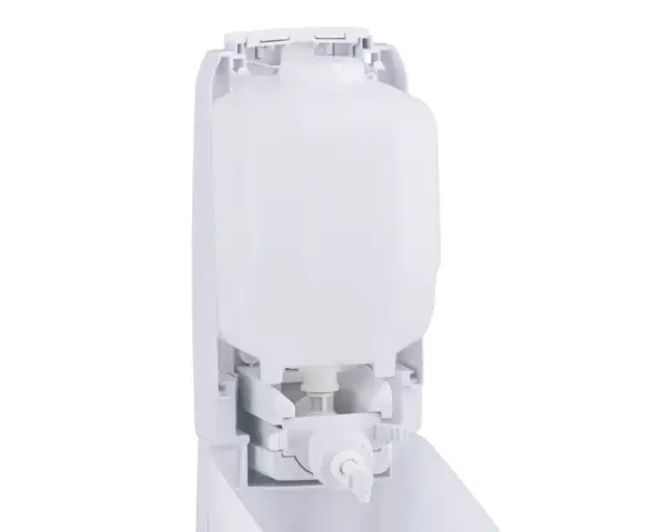 Dozownik mydła w płynie MERIDA HARMONY, pojemność zbiornika 1200 ml, tworzywo, biały transparentny Wnętrze dozownika mydła Merida Harmony pojemnik 1200 ml tworzywo