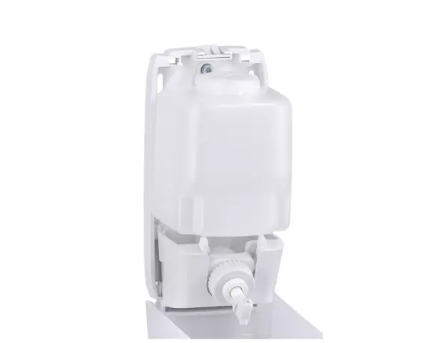 Dozownik mydła w płynie MERIDA HARMONY MINI, pojemność zbiornika 500 ml, tworzywo, biały transparentny Plastikowy dozownik mydła Merida Harmony Mini zamykany na kluczyk
