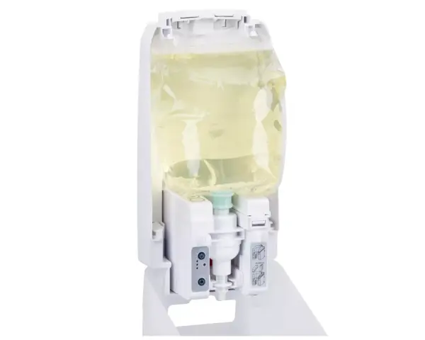 Bezdotykowy automatyczny dozownik mydła w pianie MERIDA HARMONY na jednorazowe wkłady 800 ml, tworzywo, biały transparentny Biały transparentny dozownik mydła MERIDA HARMONY zamykany na kluczyk