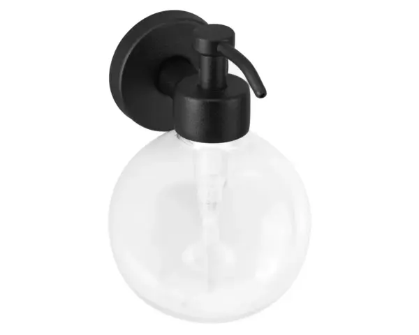 Dozownik mydła w płynie z pojemnikiem w kształcie kuli mocowany do ściany MERIDA STELLA BLACK LINE, pojemność zbiornika 150 ml, czarny Czarny dozownik mydła w płynie z kulistym pojemnikiem 150 ml