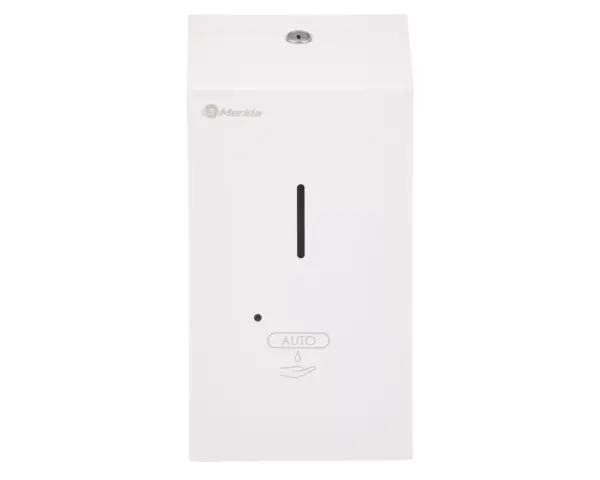 Bezdotykowy automatyczny dozownik mydła w pianie, MERIDA STELLA WHITE LINE AUTOMATIC na jednorazowe wkłady 1000 g, biały Dozownik Merida Stella White, widok od tyłu z opcją zasilacza sieciowego
