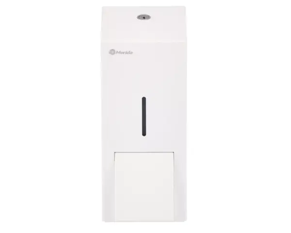 Dozownik mydła w płynie MERIDA STELLA WHITE LINE MAXI, pojemność zbiornika 800 ml, biały Biały stalowy dozownik mydła MERIDA STELLA WHITE LINE MAXI 800 ml