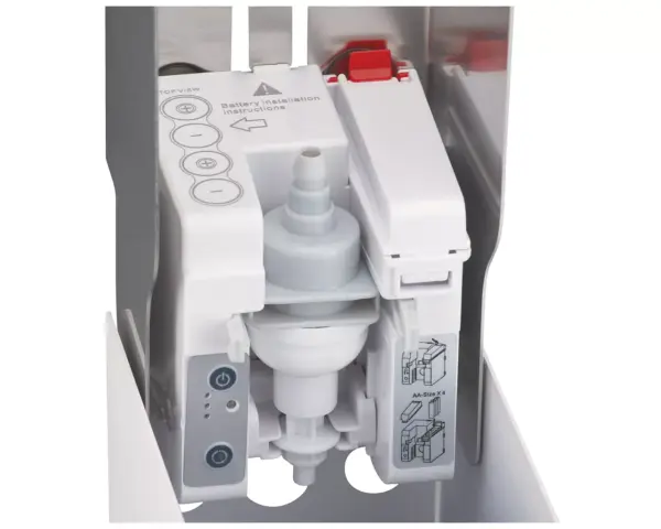 Bezdotykowy automatyczny dozownik mydła w pianie MERIDA STELLA AUTOMATIC SLIM WHITE LINE na jednorazowe wkłady 800 ml, biały Boczny widok dozownika Merida Stella Slim Automatic biały smukły kształt