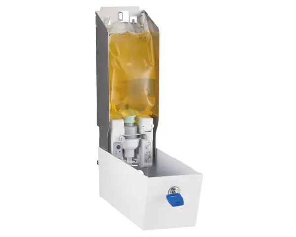 Bezdotykowy automatyczny dozownik mydła w pianie MERIDA STELLA AUTOMATIC SLIM WHITE LINE na jednorazowe wkłady 800 ml, biały Bezdotykowy dozownik Merida Stella Slim zasilany bateriami AA biały