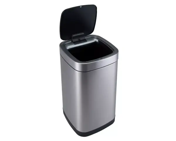 Kosz automatyczny SENSOR - EKO SMART X, bezdotykowy, kwadratowy, szeroki, ładowany przez USB bateria LI-ION, stal matowa z powłoką AFP, 30l Kosz automatyczny z otwartą klapą i wiadrem wewnętrznym