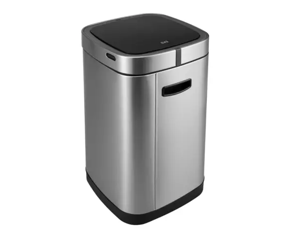 Kosz automatyczny SENSOR - EKO SMART X, bezdotykowy, kwadratowy, szeroki, ładowany przez USB bateria LI-ION, stal matowa z powłoką AFP, 30l Kwadratowy kosz SENSOR EKO SMART X 30l widok z boku