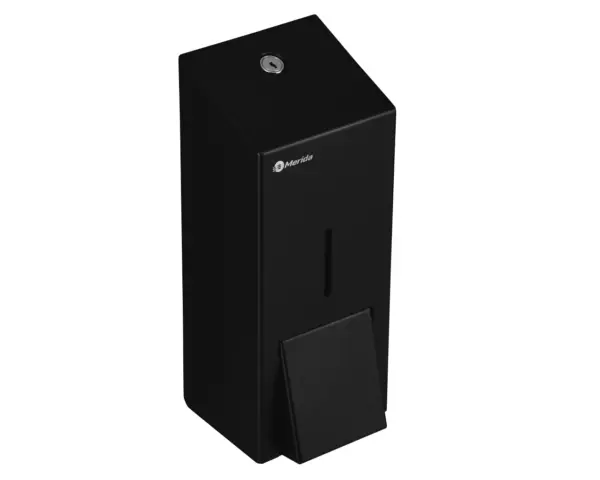 Dozownik mydła w płynie MERIDA STELLA BLACK LINE MAXI, pojemność zbiornika 800 ml, czarny Niewidoczne zawiasy i spawane boki dozownika MERIDA STELLA BLACK LINE