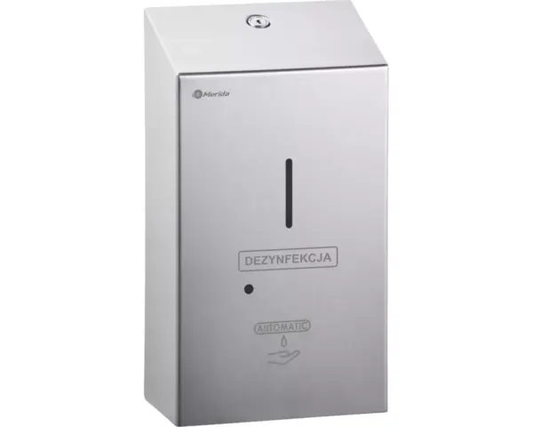 Bezdotykowy automatyczny dozownik płynu dezynfekcyjnego w sprayu na jednorazowe wkłady 1000 ml, MERIDA STELLA, stal matowa Bezdotykowy automatyczny dozownik płynu dezynfekcyjnego w sprayu na jednorazowe wkłady 1000 ml, MERIDA STELLA, stal matowa