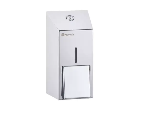 Dozownik mydła w płynie MERIDA STELLA MINI, pojemność zbiornika 400 ml, stal polerowana Dozownik mydła w płynie MERIDA STELLA MINI, zbiornik 400 ml, zamek bębenkowy